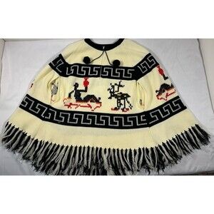 Vintage Ming Toy Fashion Poncho Acrylic Zip Front Arm Holes Size M
